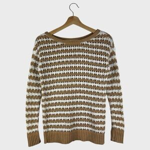 Loft Beige and White Striped Open-Knit Sweater
